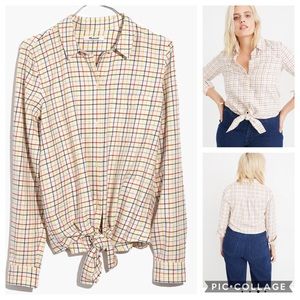 Madewell Rainbow Plaid Tie Front Shirt